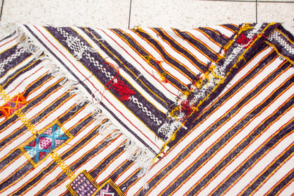 Boujaad Kilim Stripe with Talisman Spine — Ivory & Cocoa Suede Flatweave