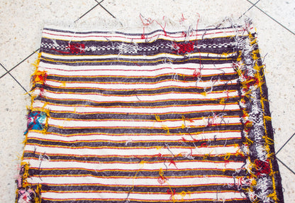 Boujaad Kilim Stripe with Talisman Spine — Ivory & Cocoa Suede Flatweave