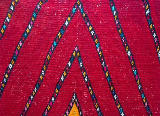 Aït Zayane Flame Diamond Henbel — Crimson & Saffron Wool Flatweave