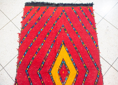 Aït Zayane Flame Diamond Henbel — Crimson & Saffron Wool Flatweave