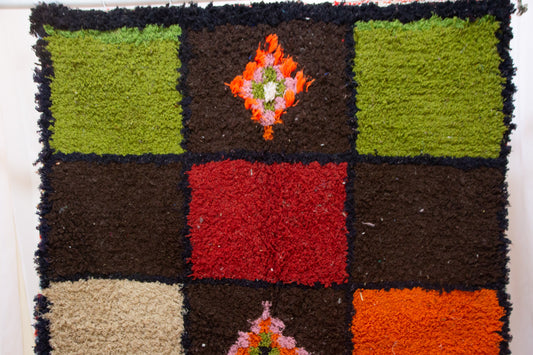 Boucherouite Checker Patch — Multicolor Recycled Fabric Runner