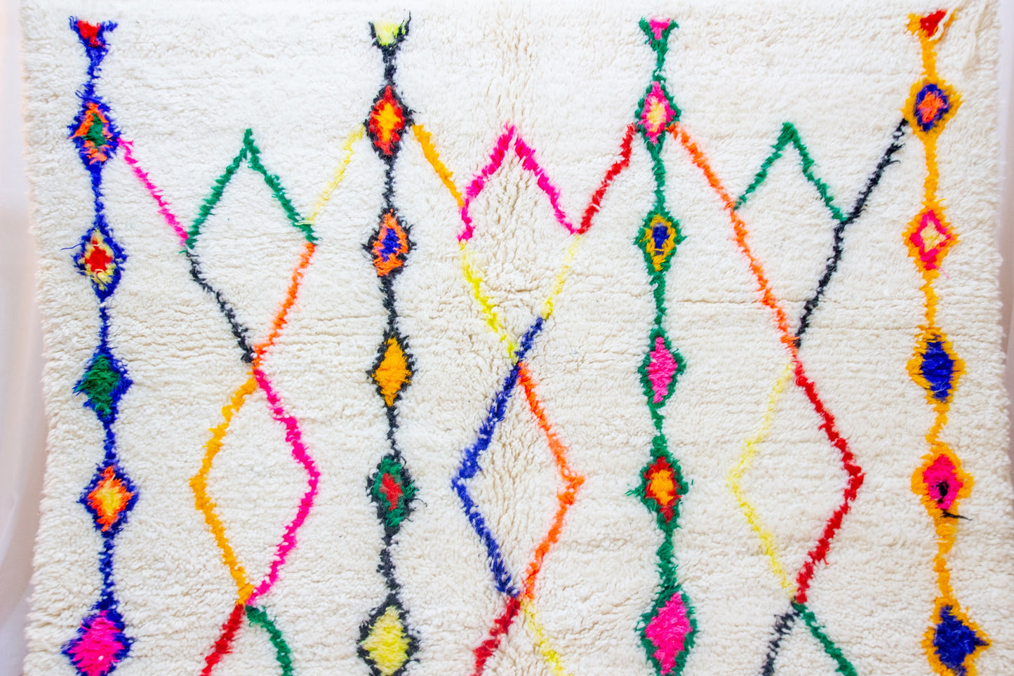 Azilal Pile Rug — Ivory Field with Rainbow Lozenge Columns