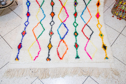 Azilal Pile Rug — Ivory Field with Rainbow Lozenge Columns