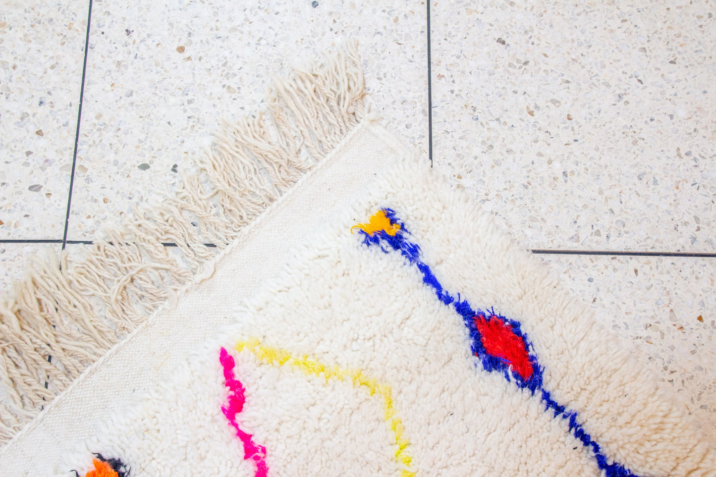 Azilal Pile Rug — Ivory Field with Rainbow Lozenge Columns