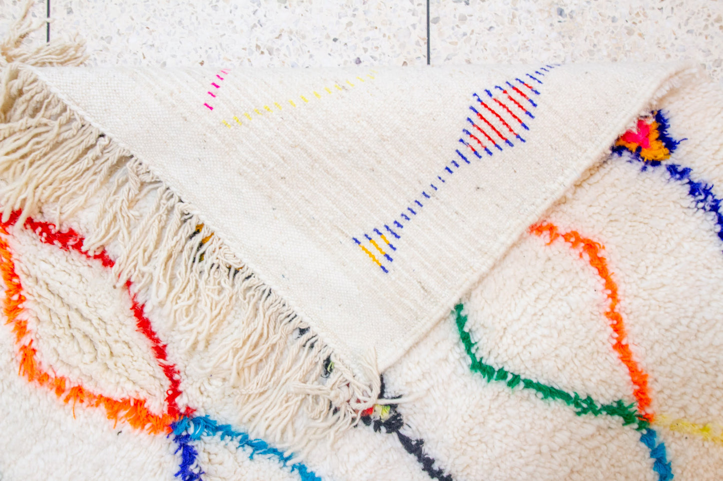 Azilal Pile Rug — Ivory Field with Rainbow Lozenge Columns