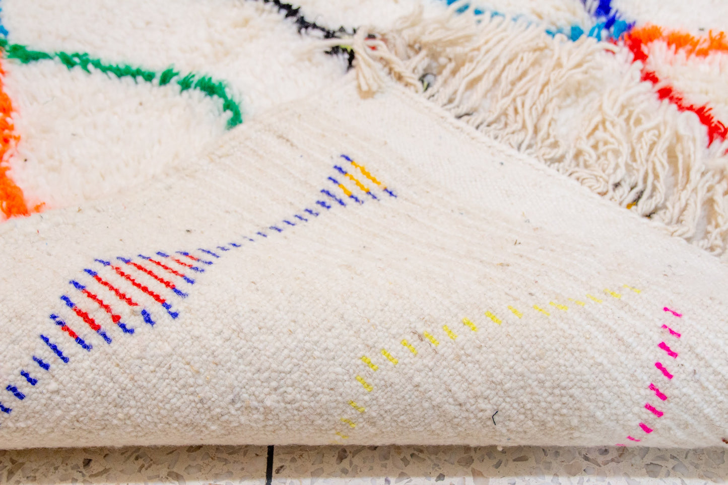 Azilal Pile Rug — Ivory Field with Rainbow Lozenge Columns