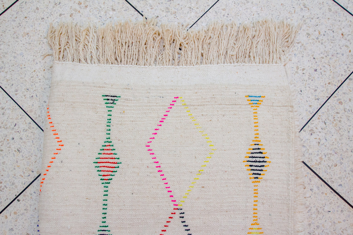 Azilal Pile Rug — Ivory Field with Rainbow Lozenge Columns
