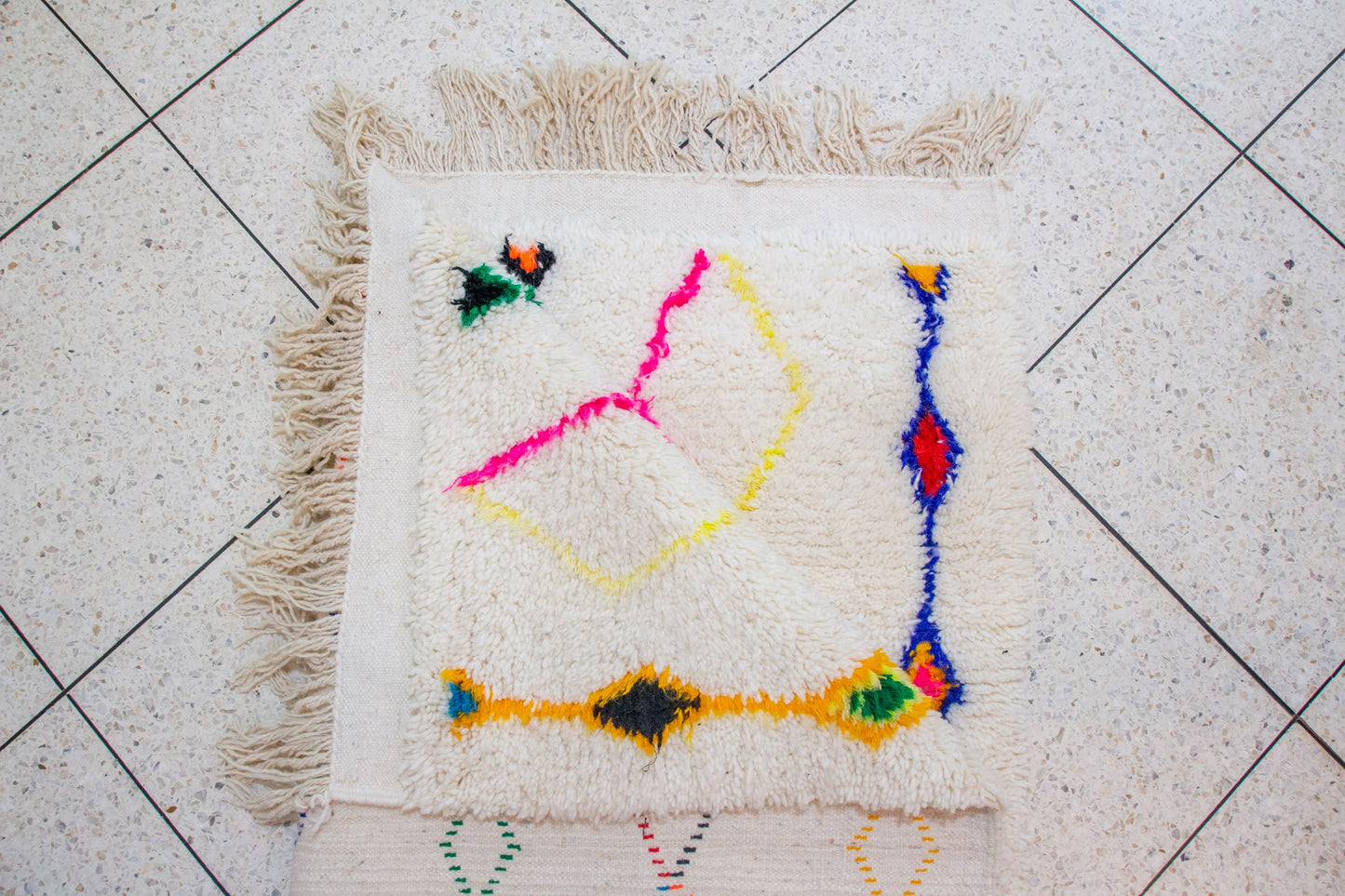 Azilal Pile Rug — Ivory Field with Rainbow Lozenge Columns