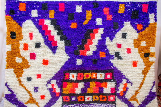 Boujaad Pile Rug — Violet Canopy with Talismanic Checker Panel