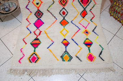 Azilal Pile Rug — Ivory Field with Neon Lozenge Columns