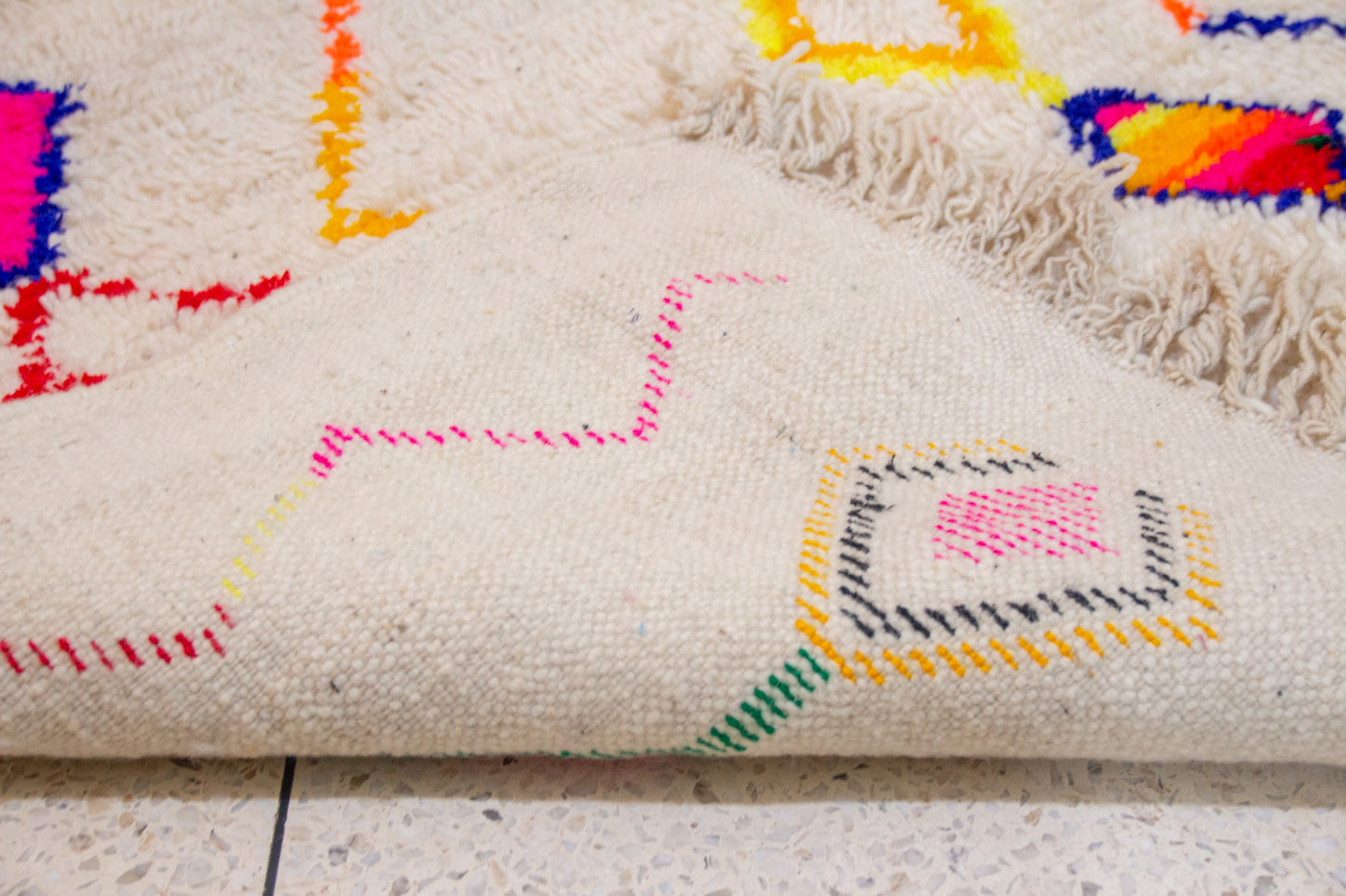 Azilal Pile Rug — Ivory Field with Neon Lozenge Columns