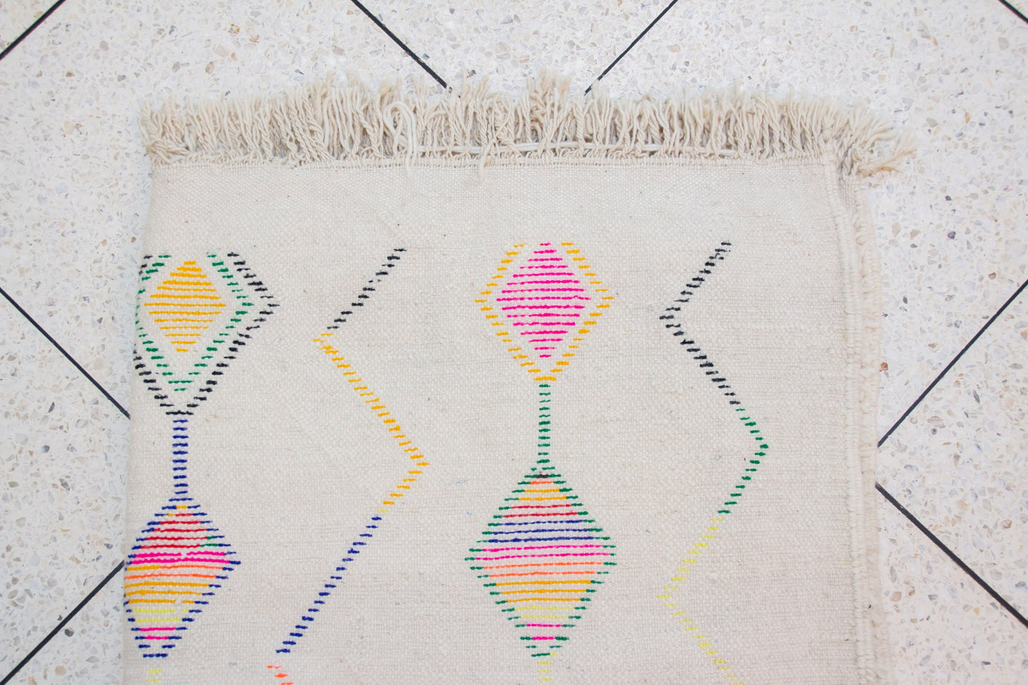Azilal Pile Rug — Ivory Field with Neon Lozenge Columns
