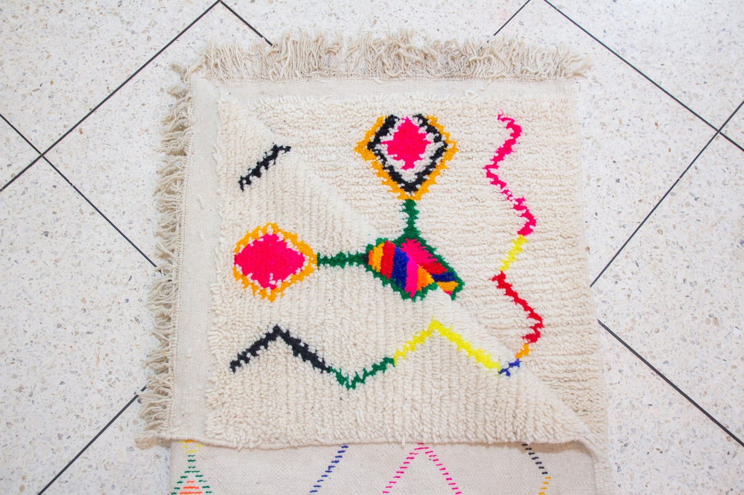 Azilal Pile Rug — Ivory Field with Neon Lozenge Columns