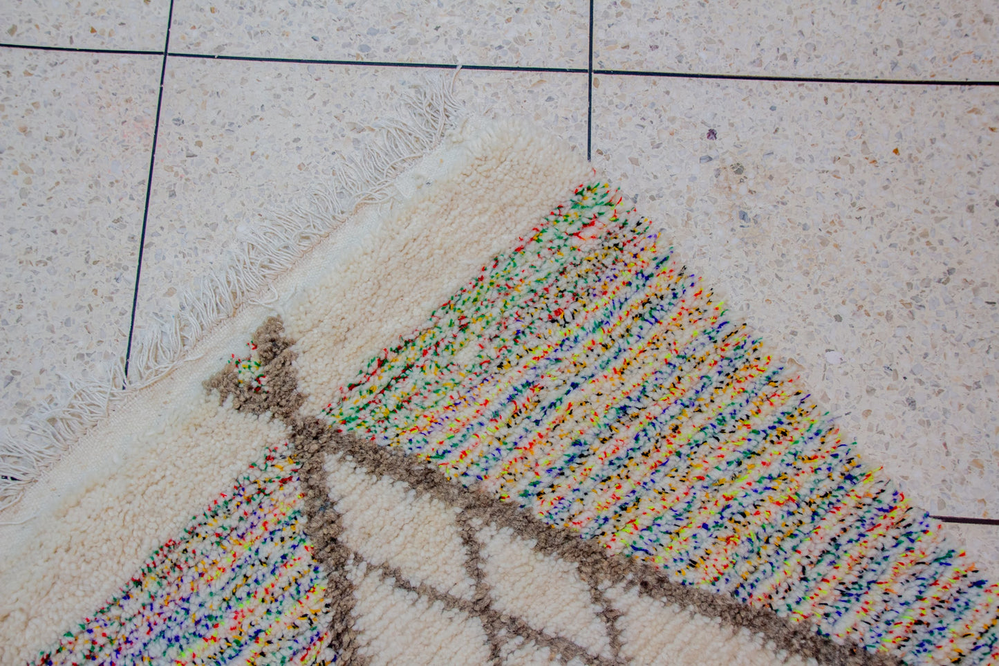 Azilal Pile Rug — Charcoal Diamond Lattice with Confetti-Filled Triangles