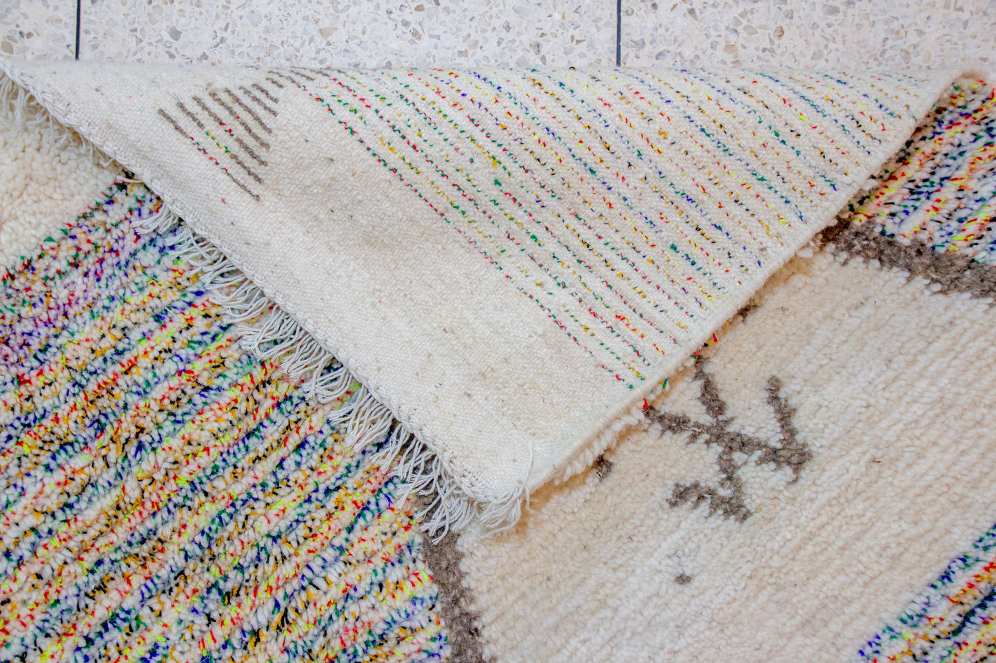 Azilal Pile Rug — Charcoal Diamond Lattice with Confetti-Filled Triangles