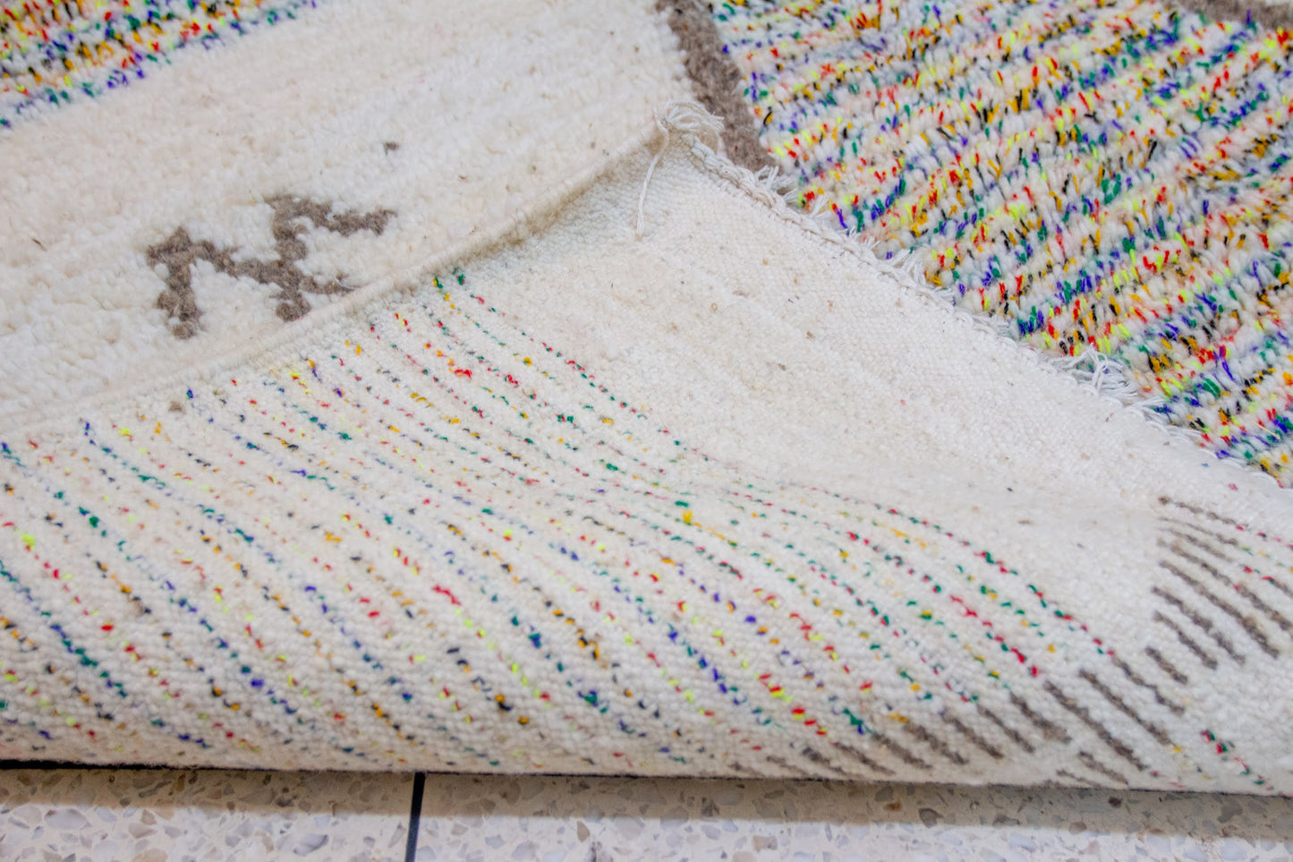 Azilal Pile Rug — Charcoal Diamond Lattice with Confetti-Filled Triangles