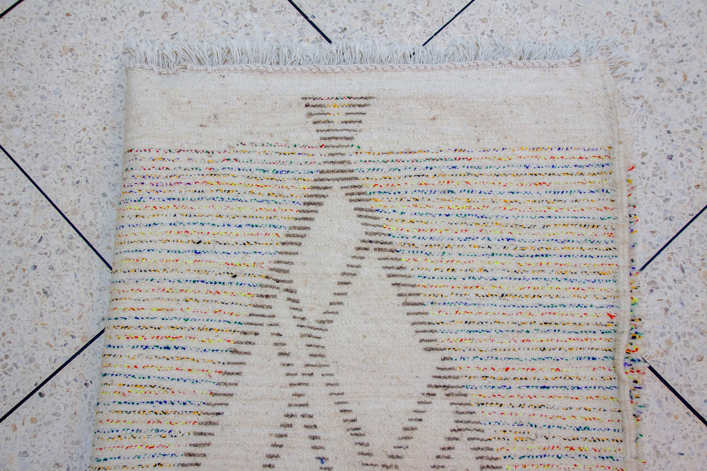 Azilal Pile Rug — Charcoal Diamond Lattice with Confetti-Filled Triangles