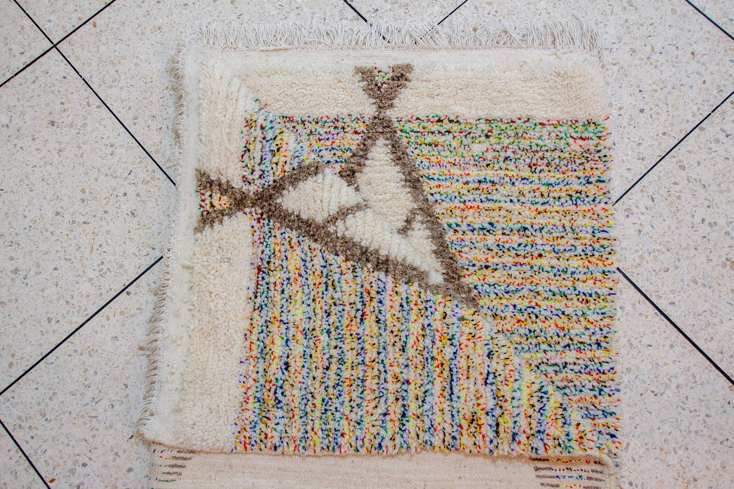 Azilal Pile Rug — Charcoal Diamond Lattice with Confetti-Filled Triangles