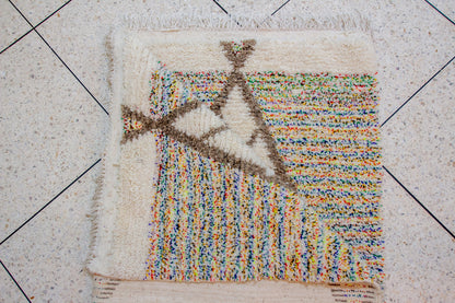 Azilal Pile Rug — Charcoal Diamond Lattice with Confetti-Filled Triangles
