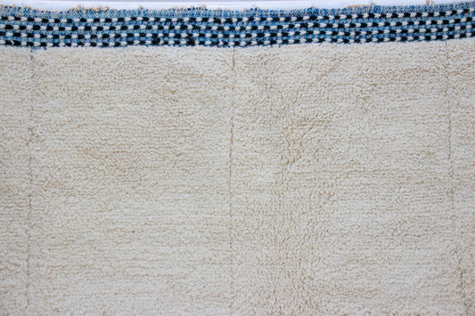 Beni Ourain Pile Rug — Ivory Field with Indigo Check Guard Bands