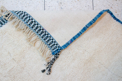 Beni Ourain Pile Rug — Ivory Field with Indigo Check Guard Bands