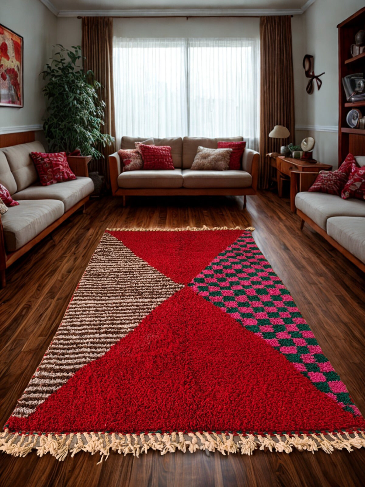 Scarlet Echo – Beni Mrirt Rug with Lozenge in Celebration Weave