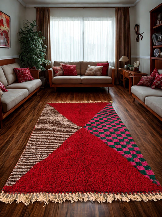 Scarlet Echo – Beni Mrirt Rug with Lozenge in Celebration Weave