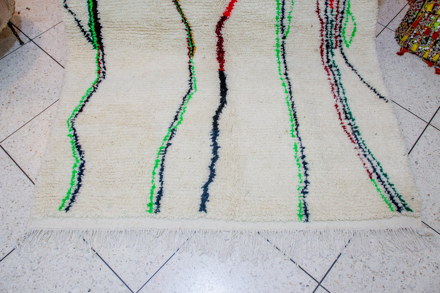 Azilal Pile Rug — Ivory Ground with Vertical Cascade Linework