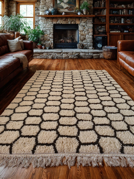 Honeycomb Pathways – Beni Ourain Rug with Cellular Geometry