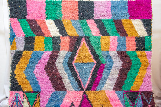 Boujaad Pile Rug — Prismatic Chevron Registers with Central Diamond Medallion