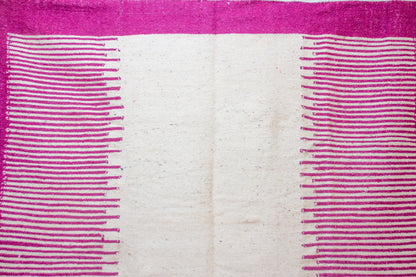 Zanafi–Boujaad Flatweave — Ivory Field with Fuchsia Ladder Borders