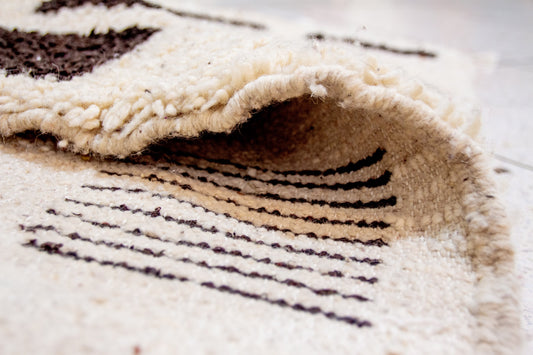 Beni Ourain Pile Rug — Ivory Field with Espresso Square Bands