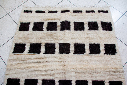 Beni Ourain Pile Rug — Ivory Field with Espresso Square Bands