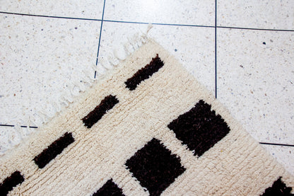 Beni Ourain Pile Rug — Ivory Field with Espresso Square Bands