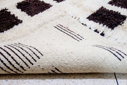Beni Ourain Pile Rug — Ivory Field with Espresso Square Bands
