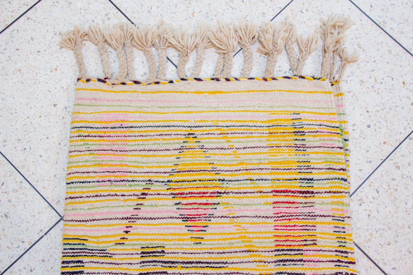 Azilal Pile Rug — Ivory Ground with Totemic Columns & Chevron Crowns