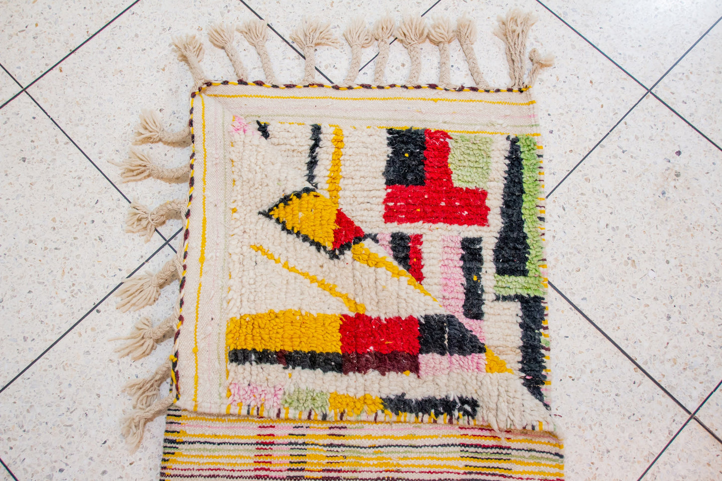 Azilal Pile Rug — Ivory Ground with Totemic Columns & Chevron Crowns