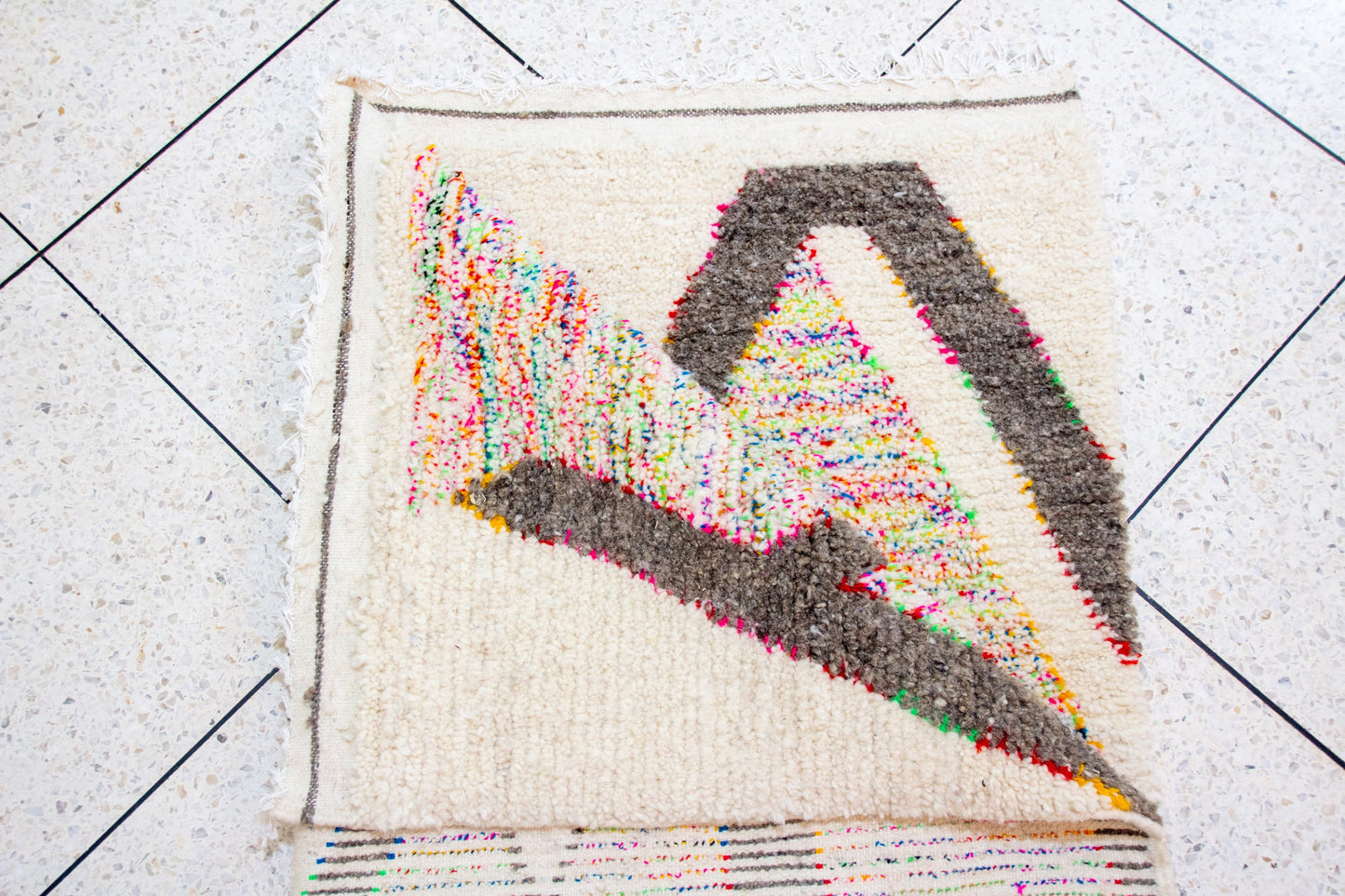 Azilal Pile Rug — Confetti Field with Monumental Graphite Lattice
