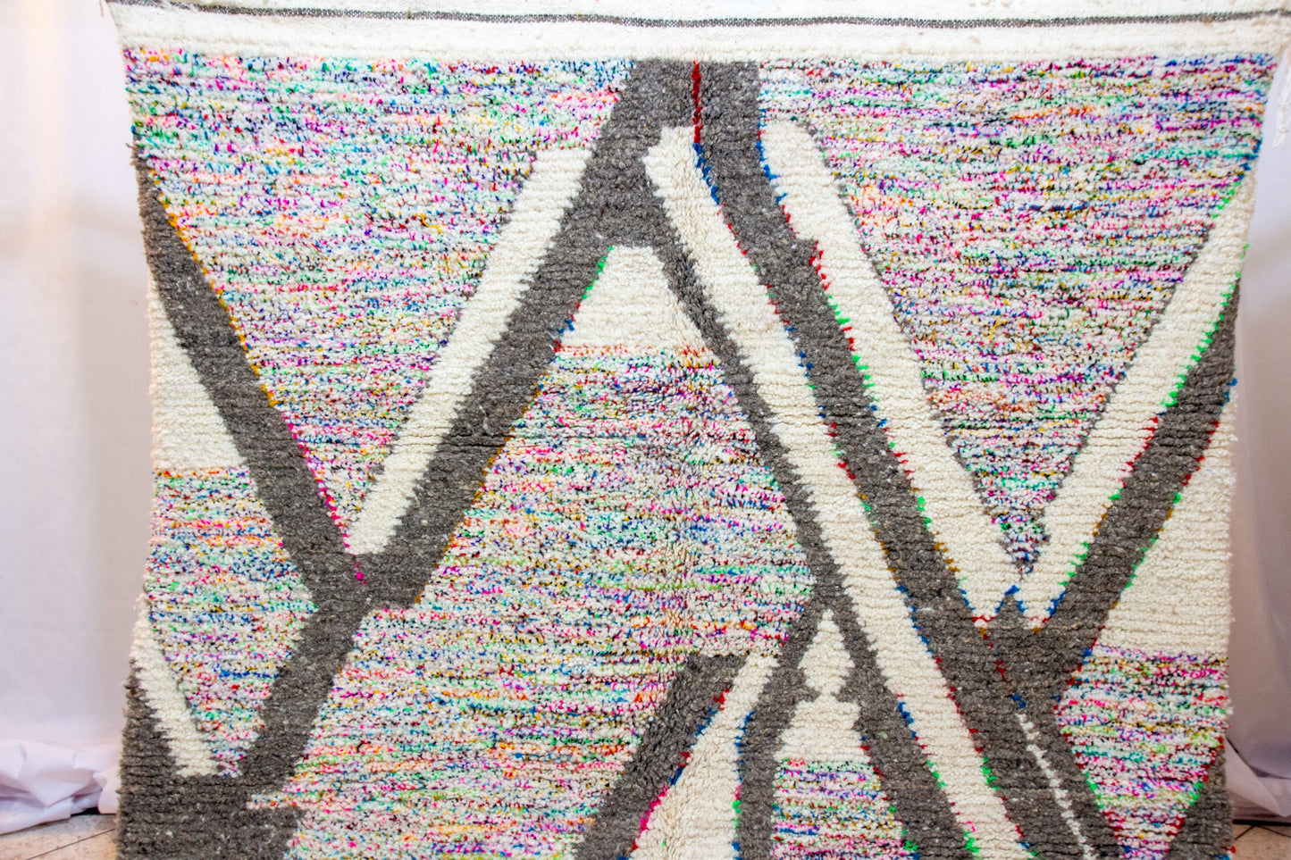 Azilal Pile Rug — Confetti Field with Monumental Graphite Lattice