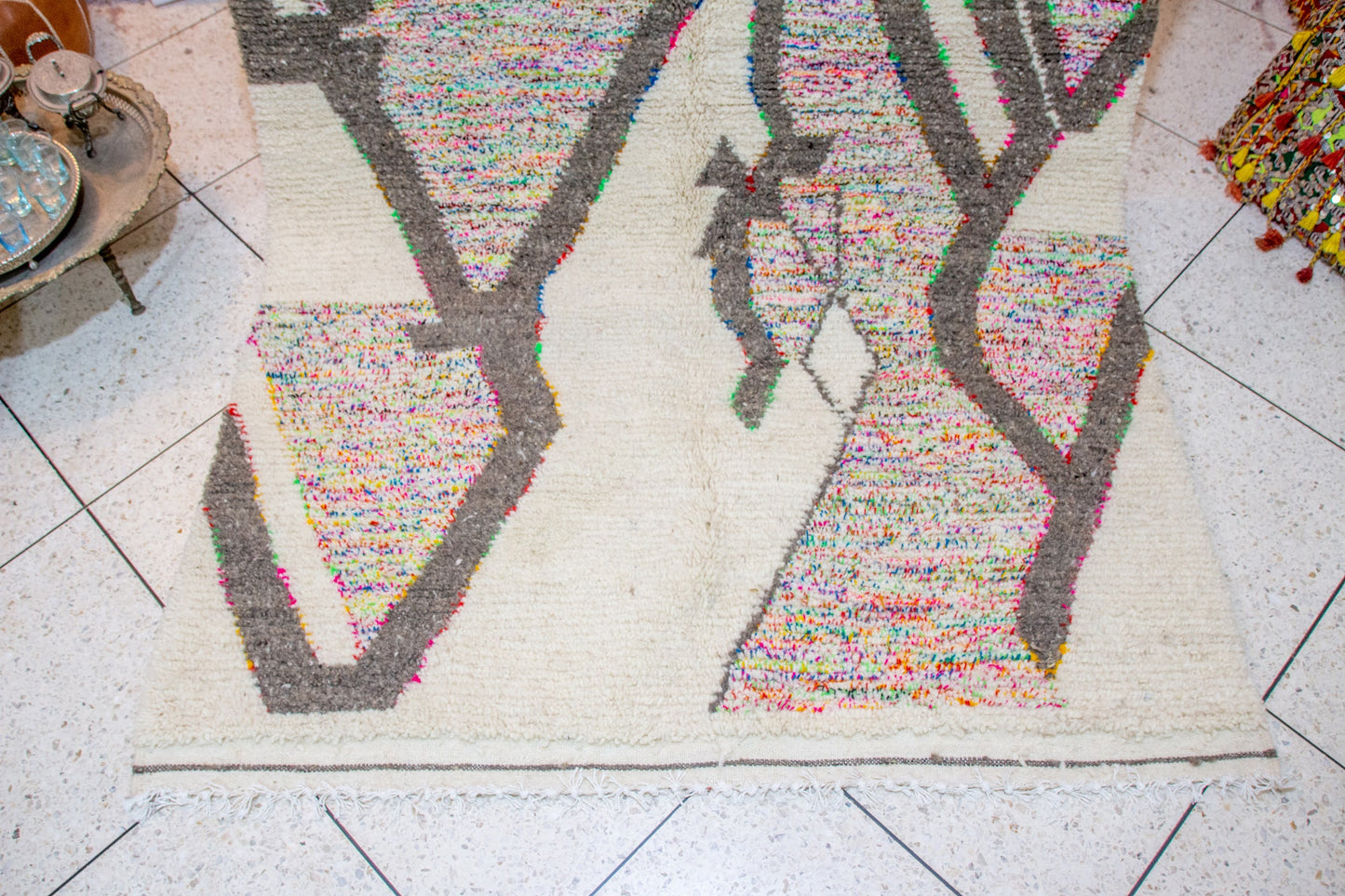 Azilal Pile Rug — Confetti Field with Monumental Graphite Lattice