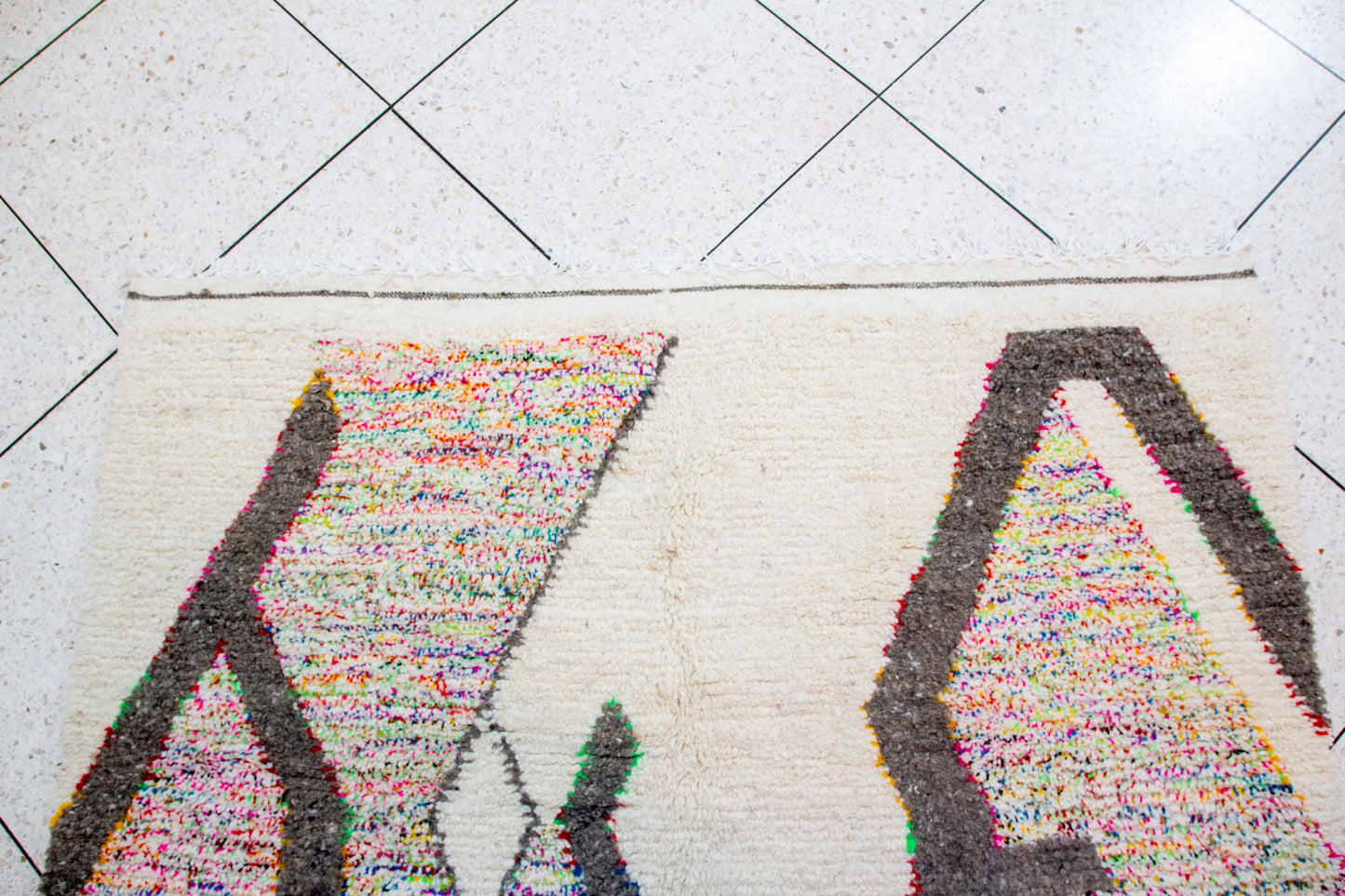Azilal Pile Rug — Confetti Field with Monumental Graphite Lattice