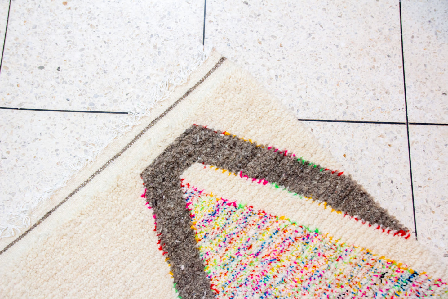 Azilal Pile Rug — Confetti Field with Monumental Graphite Lattice