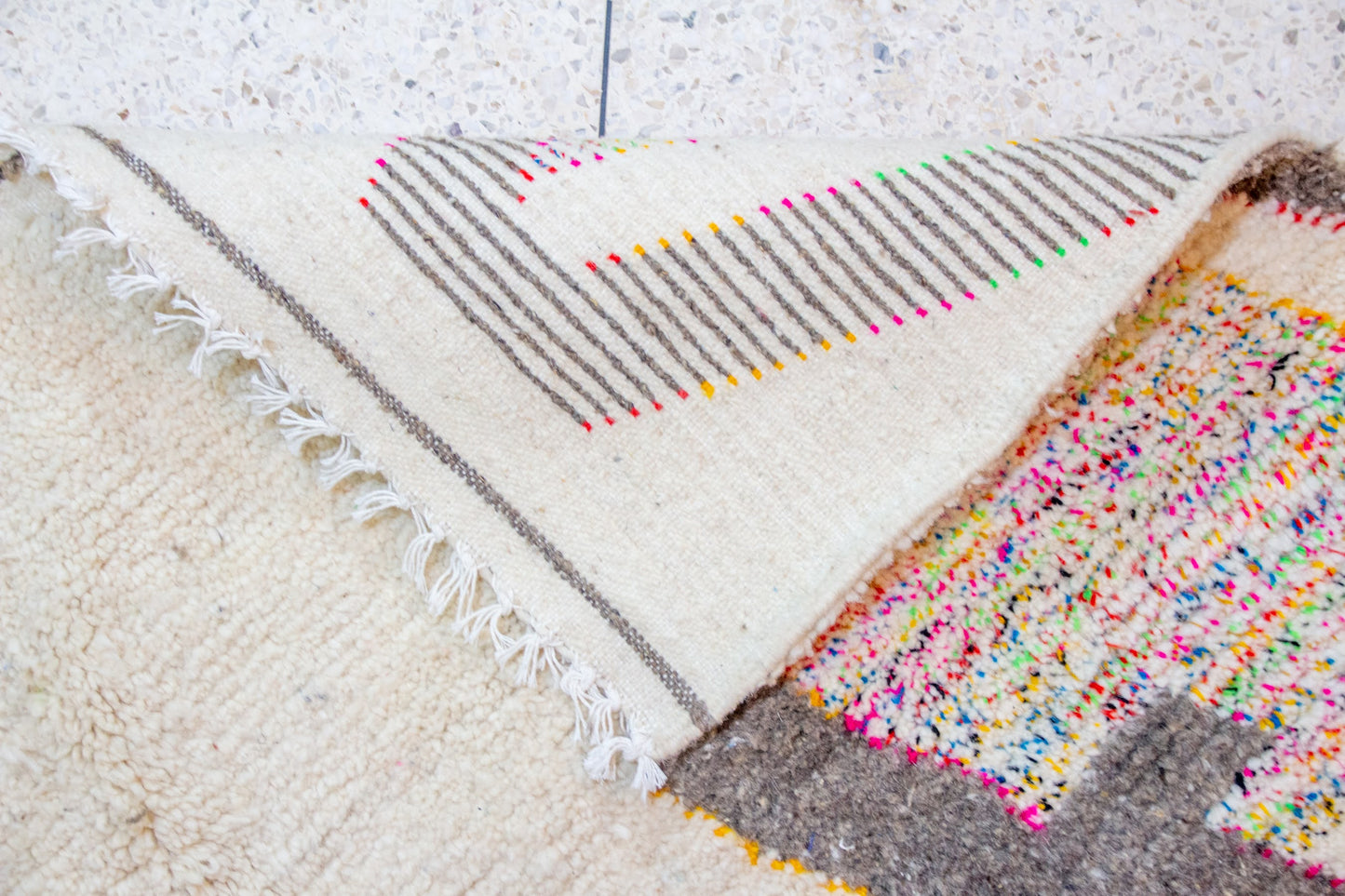 Azilal Pile Rug — Confetti Field with Monumental Graphite Lattice