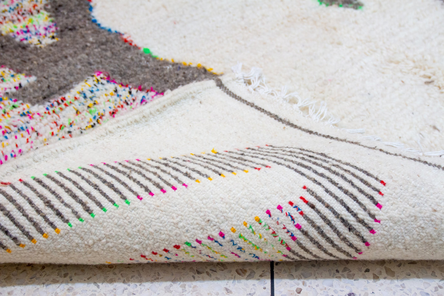 Azilal Pile Rug — Confetti Field with Monumental Graphite Lattice