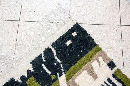 Azilal Pile Rug — Architectonic Blocks in Charcoal, Olive & Ivory
