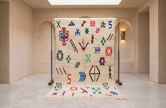 Azilal Glyph Scatter — Ivory Field with Multicolor Signs