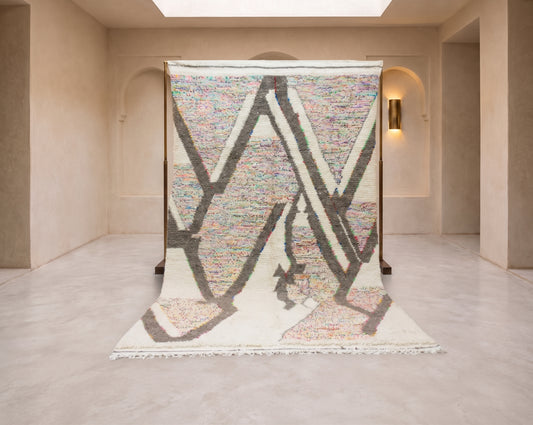 Azilal Pile Rug — Confetti Field with Monumental Graphite Lattice