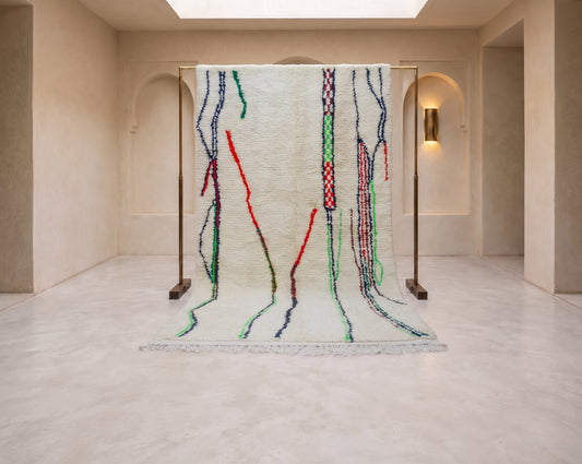 Azilal Pile Rug — Ivory Ground with Vertical Cascade Linework
