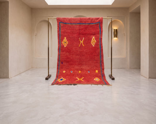 Azilal Red Field with Talismanic Amulets — Minimalist Middle Atlas Wool