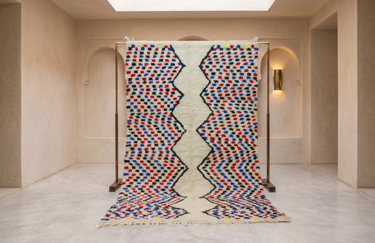 Azilal Split-Field Mosaic — Ivory Wool with Chromatic Chevrons